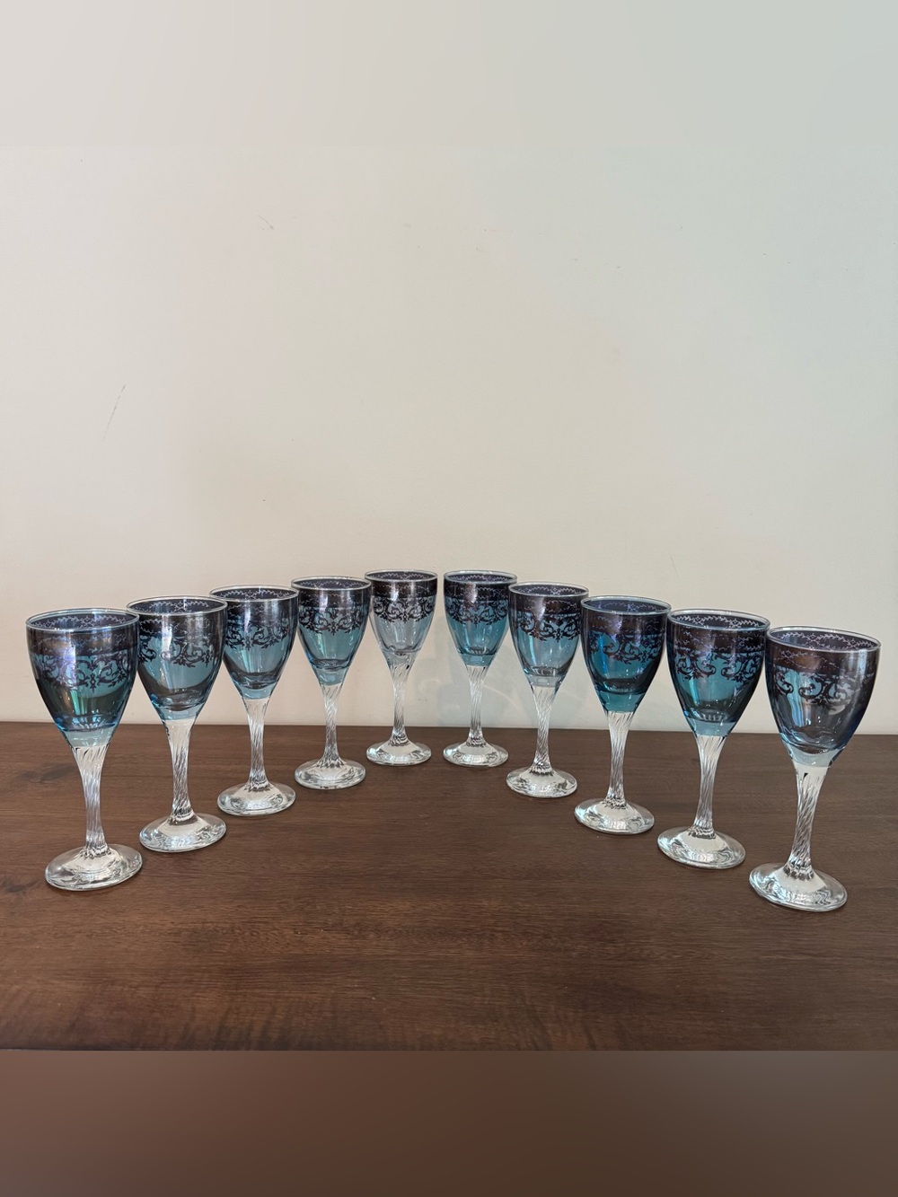 Italian Blown Crystal Pure Platinum Hand Decorated Wine Glasses Gold Filigree